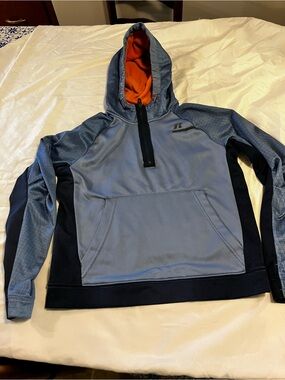 Russell Athletic Blue Hooded Performance Pullover with Orange Lining xl